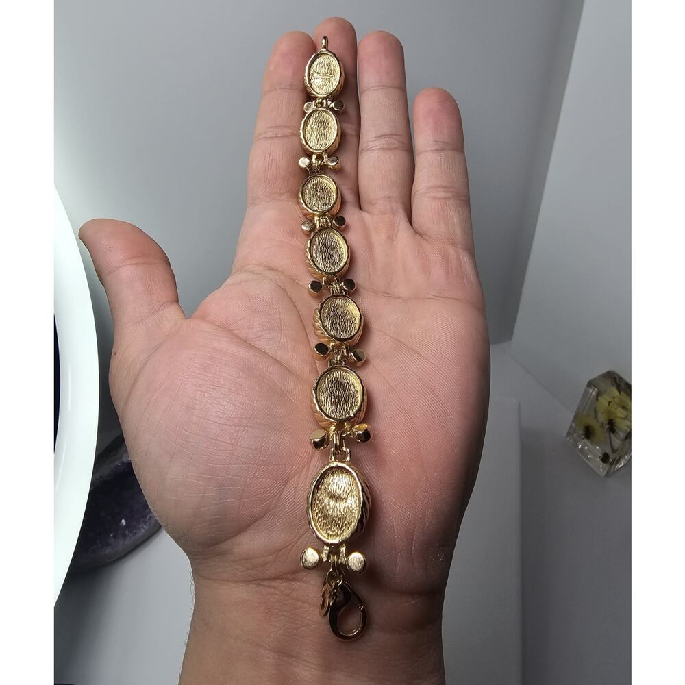 Vintage Christian Dior Gold Plated - White Cabochon & Clear Stones Bracelet 8" - Picture 7 of 8